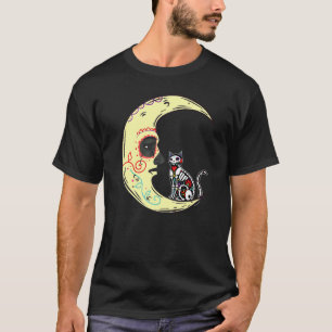 Dia De Los Muertos Moon Sugar Skelett Katt Röntgen T Shirt