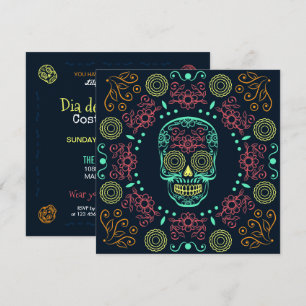 Dia de los Muertos Neon Blommigt Skull Inbjudan