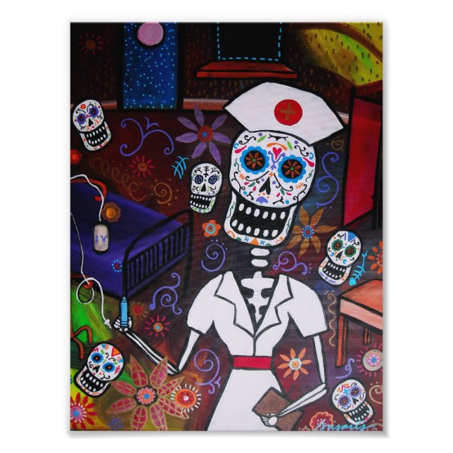 Dia de los Muertos Nurse Painting Fototryck (Framsidan)