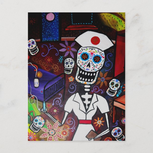 DIA DE LOS MUERTOS NURSE POSTCARD VYKORT (Framsida)