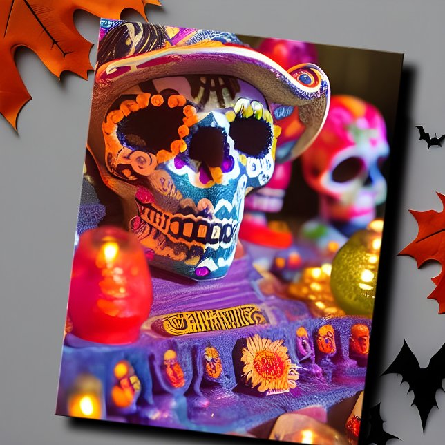 Dia De Los Muertos Painting Mexico Calavera Visnin Helg Vykort (Dia de los muertos calavera postcard)
