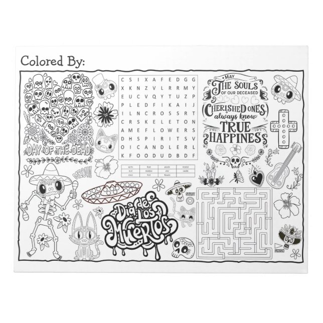 Día de los Muertos Party Coloring Activity Kids Anteckningsblock (Framsida)