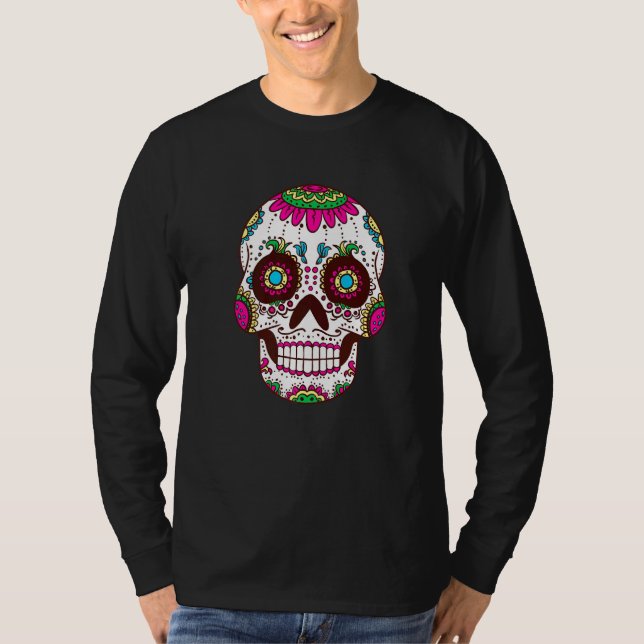 Dia De Los Muertos Pink Elements Skull Mask Premiu T Shirt (Framsida)