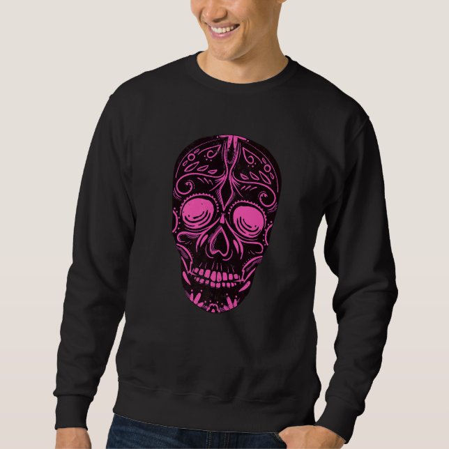 Dia De Los Muertos Pink Skull Mask Premium Lång Ärmad Tröja (Framsida)