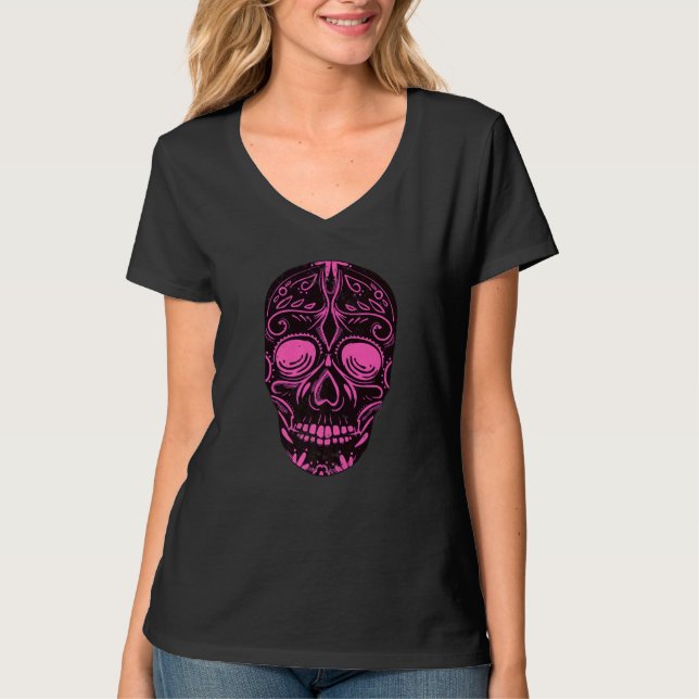 Dia De Los Muertos Pink Skull Mask Premium T Shirt (Framsida)