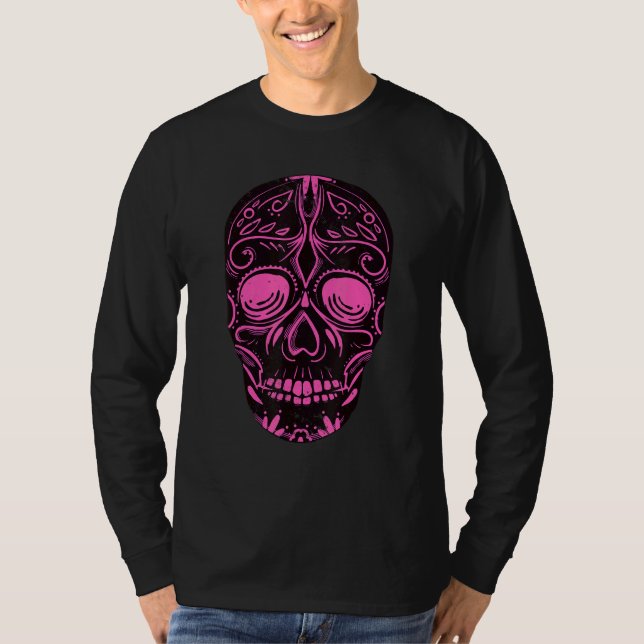 Dia De Los Muertos Pink Skull Mask T Shirt (Framsida)