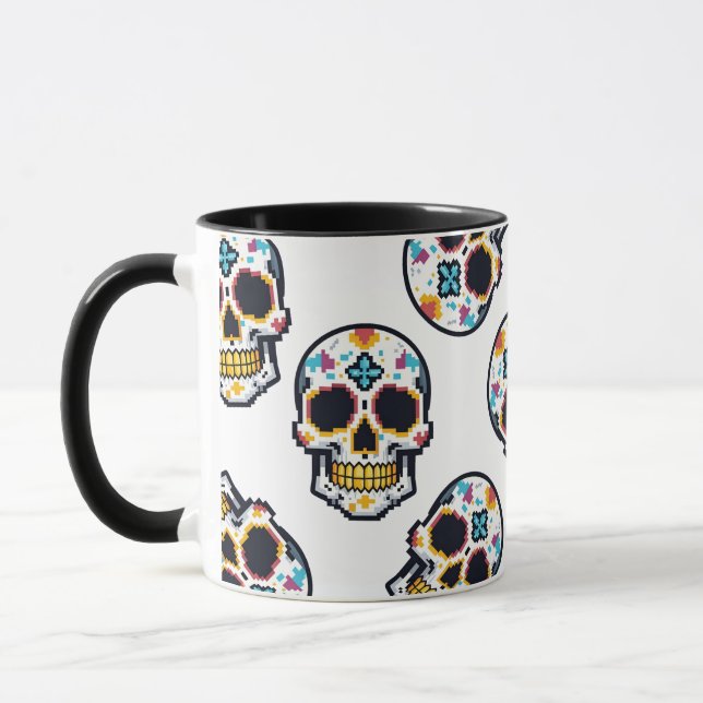 Dia De Los Muertos Pixelated Skalle Mönster Mugg (Vänster)