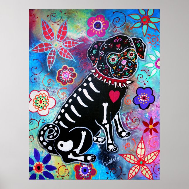 Dia de los Muertos Pug Hund Poster (Framsidan)