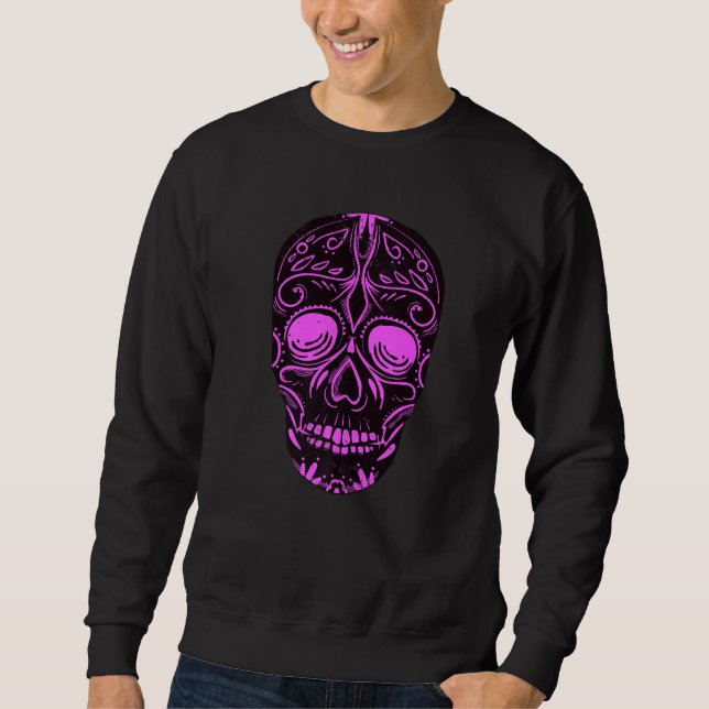 Dia De Los Muertos Purple Skull Mask Premium Lång Ärmad Tröja (Framsida)