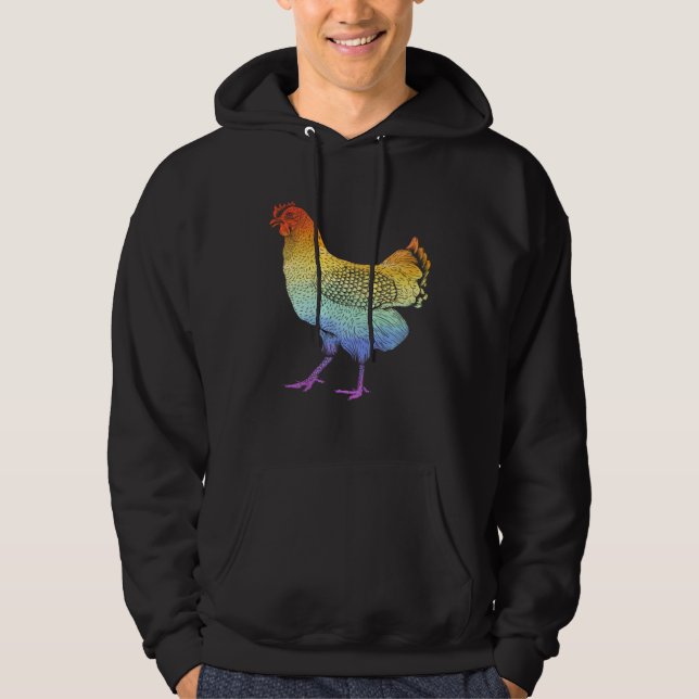 Dia De Los Muertos Rainbow Rooster Skull Cockerel Hoodie (Framsida)