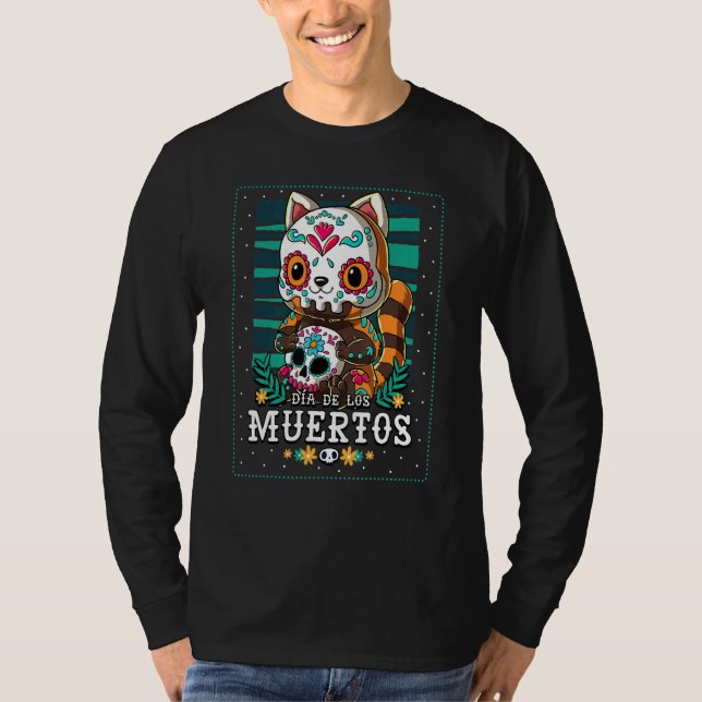 Dia De Los Muertos Red Panda T Shirt (Framsida)