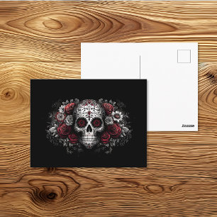 Día de los Muertos Röd Blommig Skallekonst Vykort