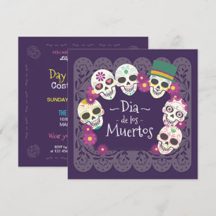 Dia de los Muertos Rosa Blommigt Döskallar Inbjud Inbjudningar