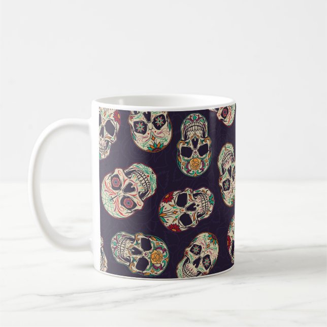 Dia de los muertos seamless mönster med sockersku kaffemugg (Vänster)