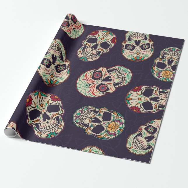 Dia de los muertos seamless mönster med sockersku presentpapper (Utrullad)