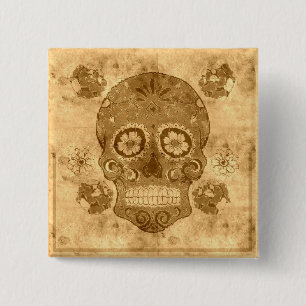 Dia de los muertos - Sepia Sugar Skull-knapp Knapp