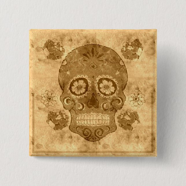 Dia de los muertos - Sepia Sugar Skull-knapp Knapp (Framsida)
