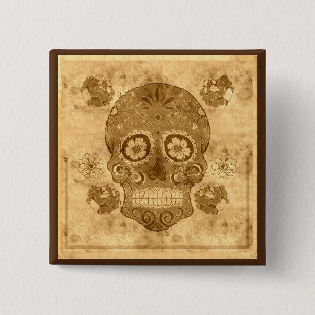 Dia de los muertos - Sepia Sugar Skull-knapp Knapp (Framsida)