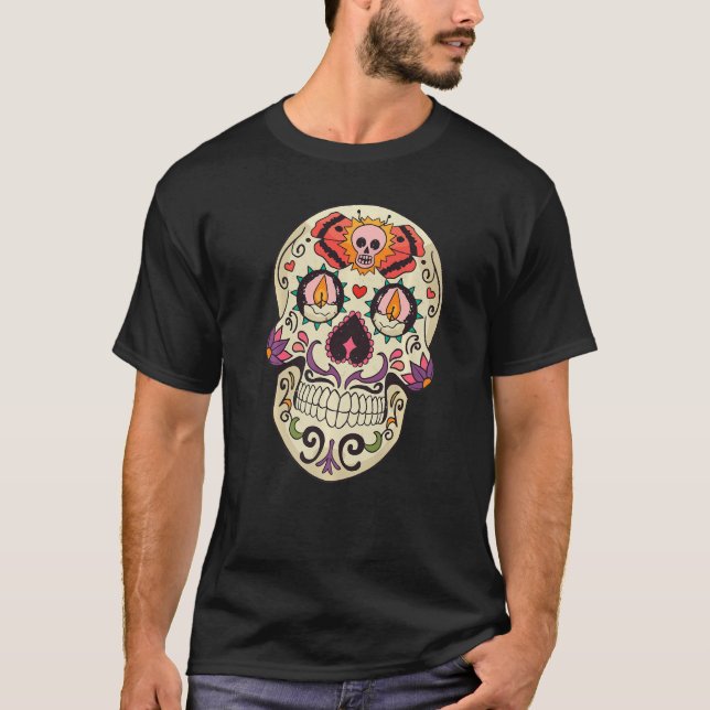 Dia De Los Muertos Shirt för manar Sugar Skull Day T (Framsida)