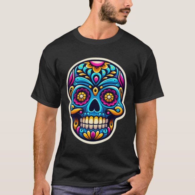 Dia de los Muertos skalle 7 T Shirt (Framsida)