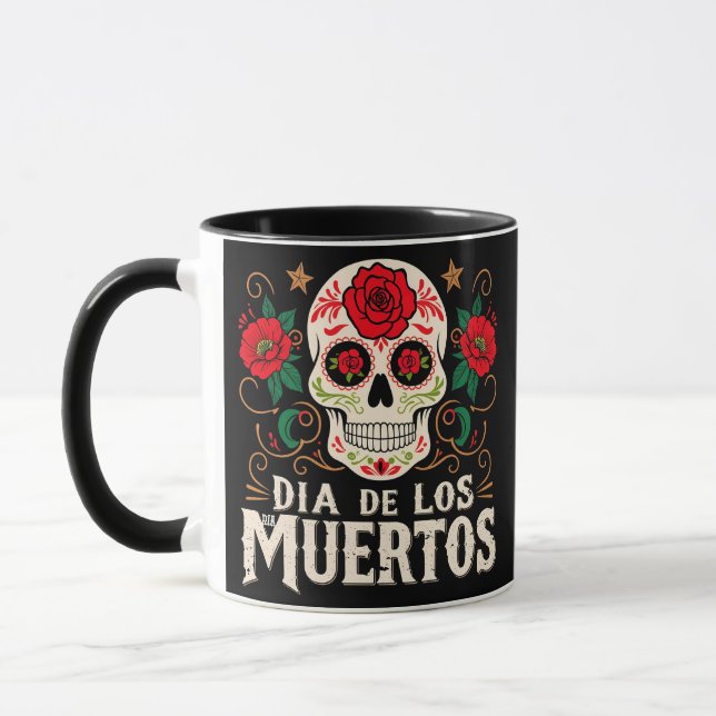 Dia de los muertos skalle och blommor mugg (Vänster)