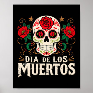Dia de los muertos skalle och blommor poster