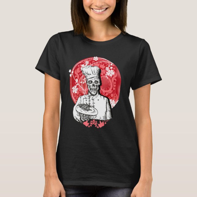 Dia de los Muertos Skeleton Chef Sugar Skull Moon T Shirt (Framsida)