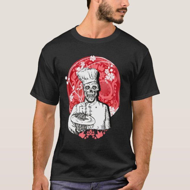Dia de los Muertos Skeleton Chef Sugar Skull Moon T Shirt (Framsida)