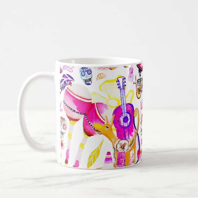 Dia De Los Muertos-Skeleton, Hund, mexikansk musik Kaffemugg (Vänster)