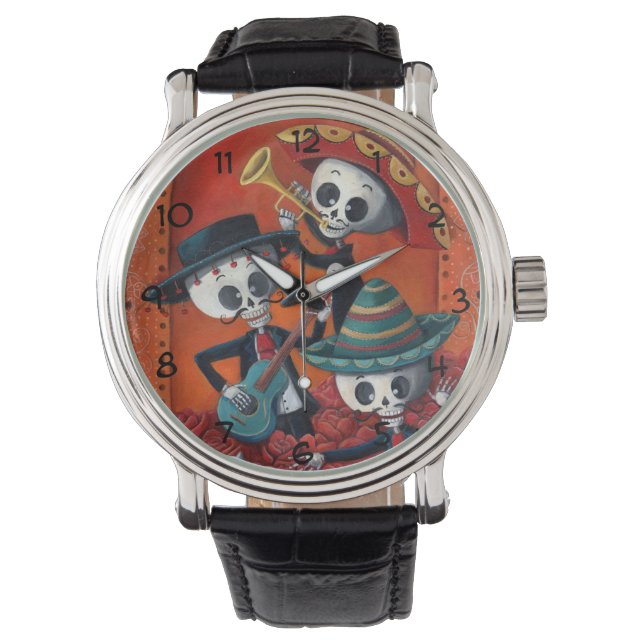 Dia de Los Muertos Skeleton Mariachi Trio Armbandsur (Framsida)