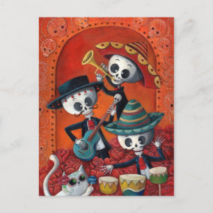 Dia de Los Muertos Skeleton Mariachi Trio Vykort