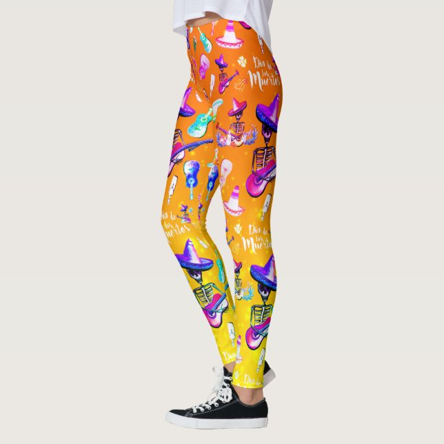 Dia De Los Muertos - Skeleton spelar en Guitar Leggings (Vänster)