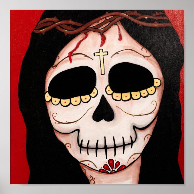 Dia de los Muertos Skeletons Jesus Skriv ut Poster (Framsidan)