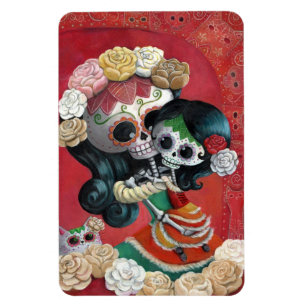 Dia de Los Muertos Skeletons Mor och Dotter Magnet