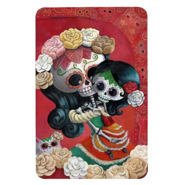 Dia de Los Muertos Skeletons Mor och Dotter Magnet (Vertikal)