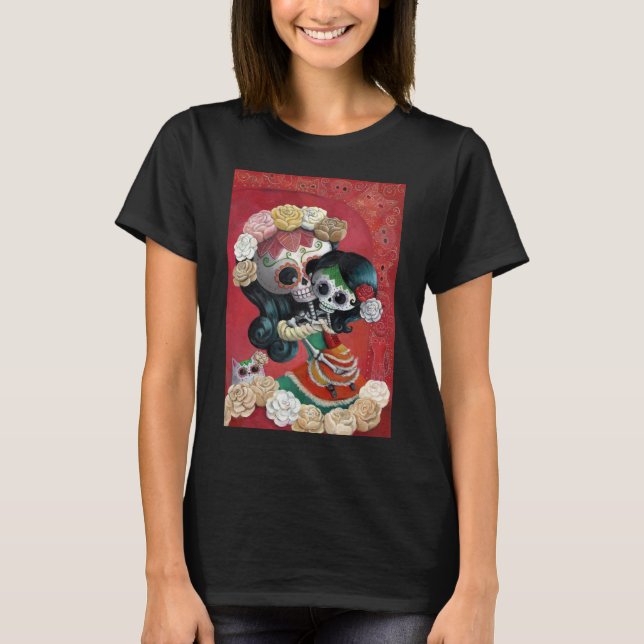 Dia de Los Muertos Skeletons Mor och Dotter Tee (Framsida)