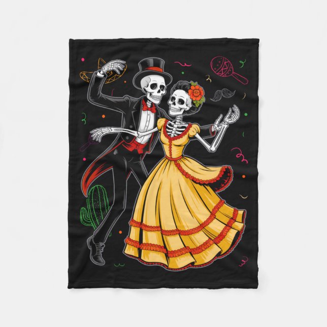 Dia De Los Muertos skelettdansen mexikanska dagen Fleecefilt (Framsidan)