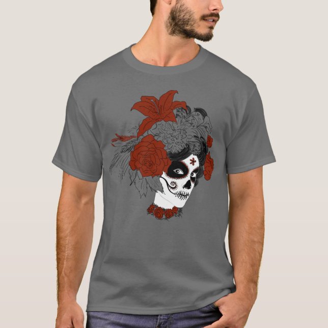 Día de los Muertos Skull Ansikte T Shirt (Framsida)