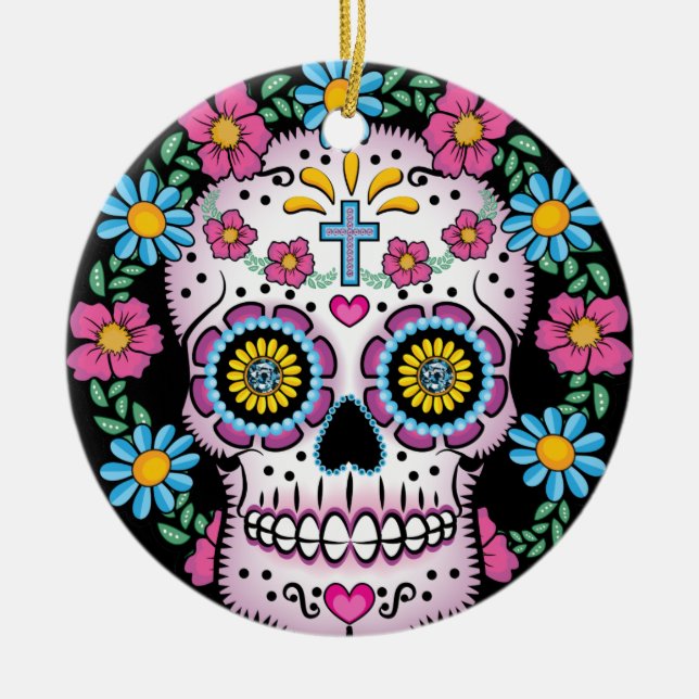 Dia de los Muertos Skull Julgransprydnad Keramik (Framsidan)