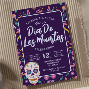 Dia De Los Muertos Skull Mexikanska Fiesta-inbjuda Inbjudningar
