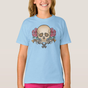 Dia de los Muertos Skull och Guns Sleeve Shirt T