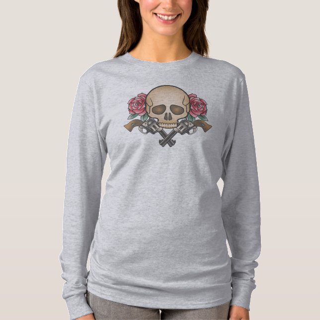 Dia de los Muertos Skull och Guns | Sleeve Shirt T Shirt (Framsida)