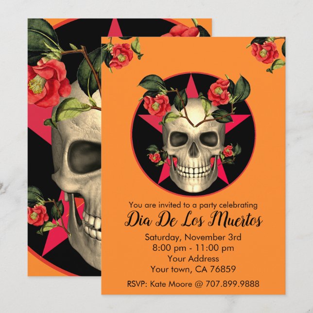 Dia De Los Muertos Skull Party Inbjudningar (Fram/baksida)