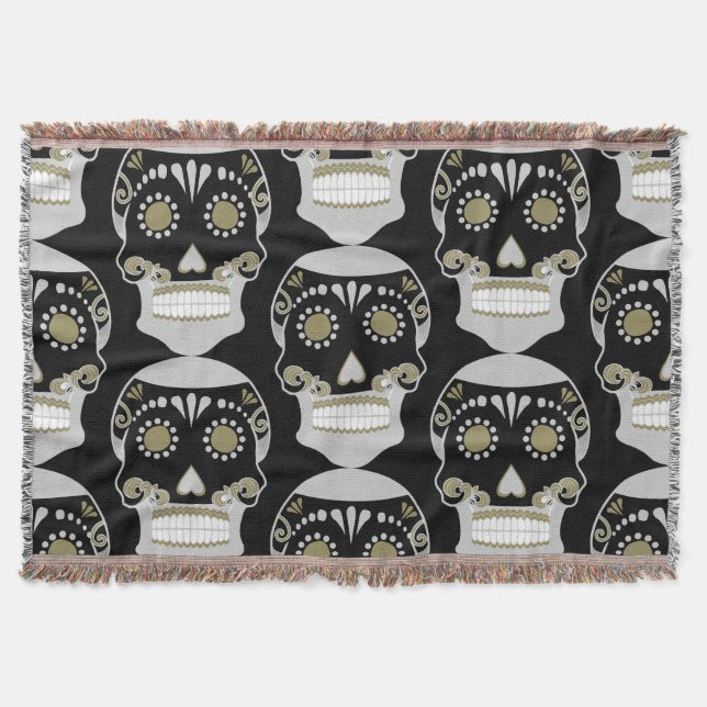 Día De Los Muertos Skull Skriv ut Filt (Framsidan)