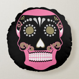 Día De Los Muertos Skull Skriv ut Rund Kudde