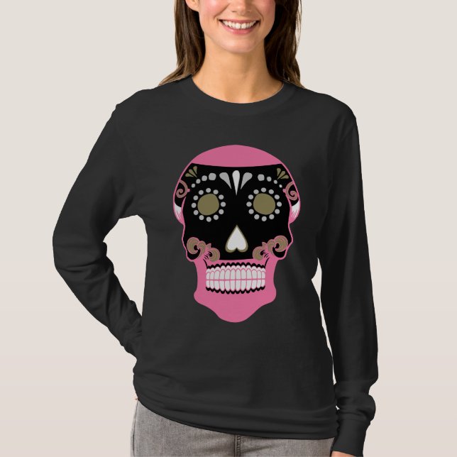 Día De Los Muertos Skull Skriv ut T Shirt (Framsida)