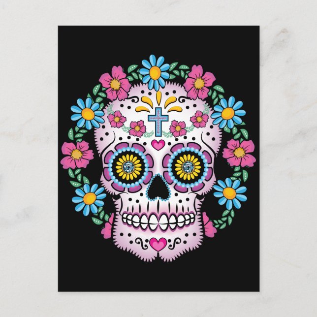 Dia de los Muertos Skull Vykort (Framsida)