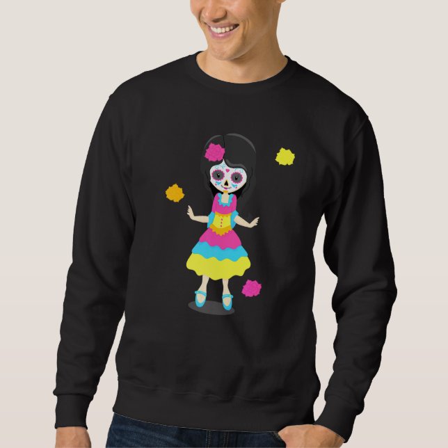 Dia De Los Muertos Socker Skalle För Flickor Lång Ärmad Tröja (Framsida)