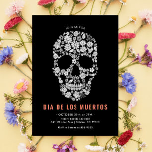 Dia de los Muertos Socker Skalle Svart Blommig Inbjudningar
