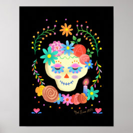 Día de los Muertos-sockerkalle konsttryck Poster